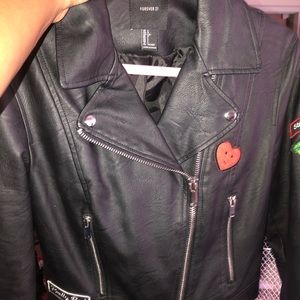 Patched leather jacket
